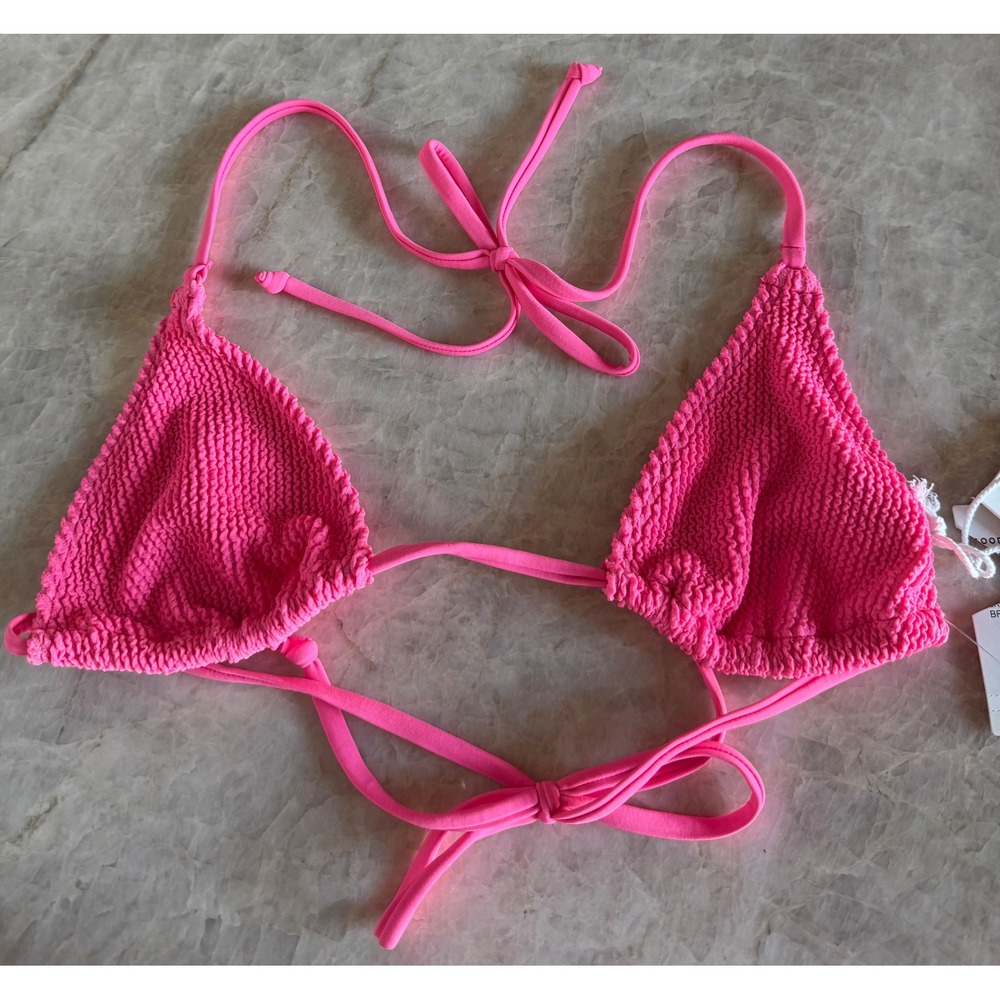 NWT Good American Always Fits Crinkle Triangle Bikini Top Bright Pink Size 0/XS